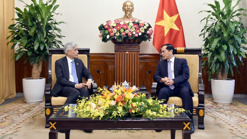 Phó Thủ tướng Chính phủ, Bộ trưởng Ngoại giao Bùi Thanh Sơn tiếp Bí thư Thường trực Bộ Ngoại giao Singapore Albert Chua. (Ảnh: Báo Thế giới và Việt Nam)