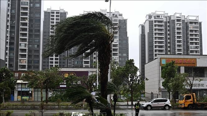 Gió lớn khi bão Ragasa đổ bộ, tại thành phố Dương Giang, tỉnh Quảng Đông, Trung Quốc, ngày 24/9/2025. (Ảnh: THX/TTXVN)