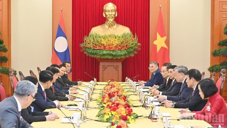 Quang cảnh cuộc hội kiến tại Trụ sở Trung ương Đảng. (Ảnh: ĐĂNG KHOA)