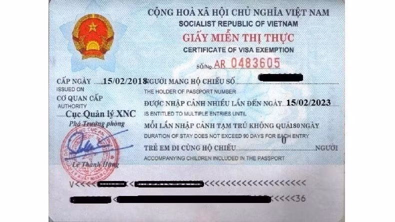 Mẫu Giấy miễn thị thực. (Ảnh minh họa: Bộ Ngoại giao)