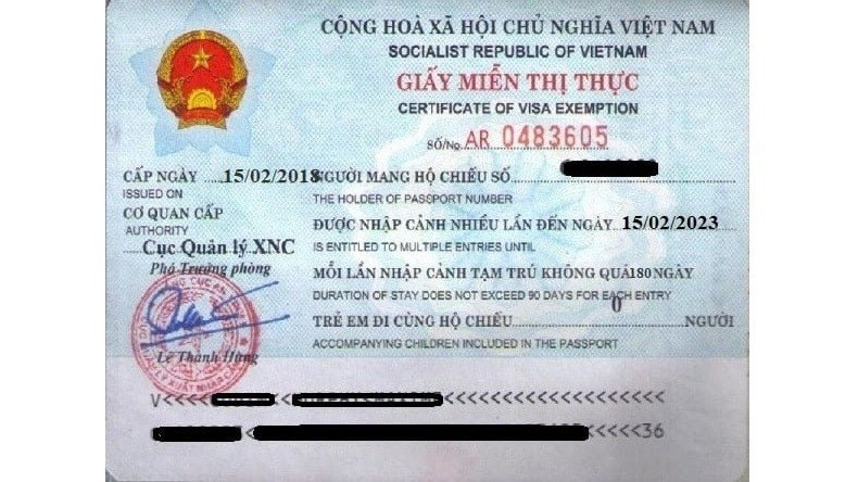 Mẫu Giấy miễn thị thực. (Ảnh minh họa: Bộ Ngoại giao)