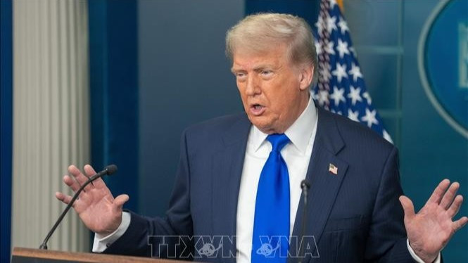 Tổng thống Mỹ Donald Trump phát biểu tại Nhà Trắng ở Washington, DC. (Ảnh: THX/TTXVN)