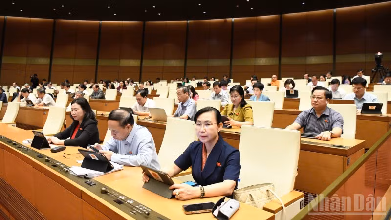 Các đại biểu Quốc hội làm việc tại hội trường, chiều 12/11/2025. (Ảnh: DUY LINH)