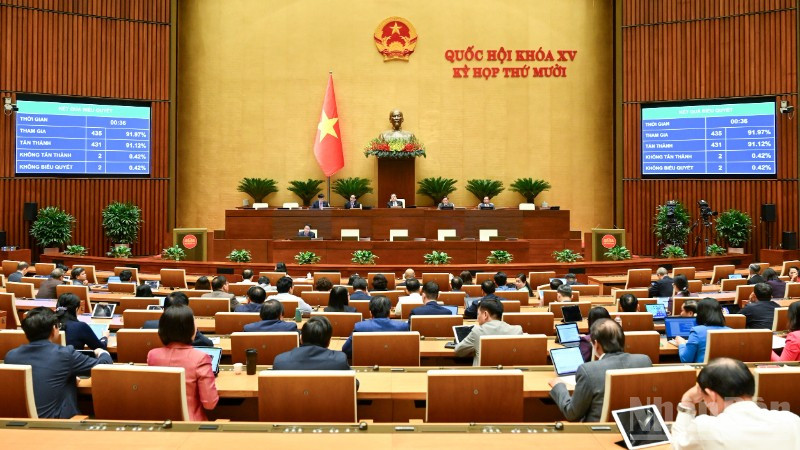 Quốc hội biểu quyết thông qua Luật Hàng không dân dụng Việt Nam (sửa đổi). (Ảnh: DUY LINH)