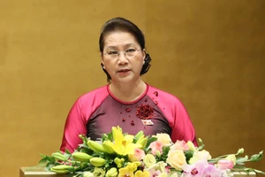 Chủ tịch Quốc hội Nguyễn Thị Kim Ngân phát biểu khai mạc kỳ họp thứ tám, Quốc hội khóa XIV, sáng 21-10. Ảnh: CHƯƠNG LINH.