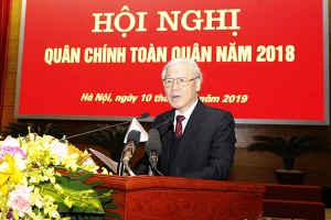 Tổng Bí thư, Chủ tịch nước Nguyễn Phú Trọng, Bí thư Quân ủy Trung ương phát biểu chỉ đạo hội nghị. Ảnh: ĐĂNG KHOA