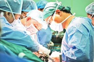 Các bác sĩ phẫu thuật ghép gan cho người bệnh.