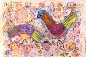 Một trong số 60 bức tranh gà mới vẽ của họa sĩ Thành Chương.