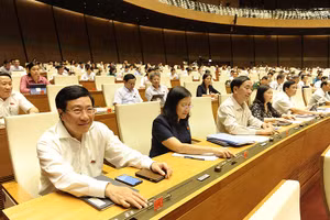 Các đại biểu biểu quyết bằng hệ thống điện tử. (Ảnh: ĐĂNG KHOA)