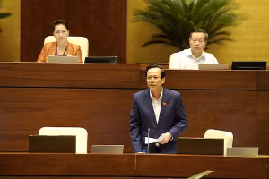 Bộ trưởng Lao động, Thương binh và Xã hội Đào Ngọc Dung phát biểu, sáng 7-6. (Ảnh: ĐĂNG KHOA)