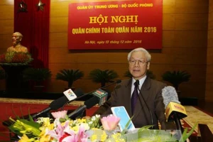 Tổng Bí thư Nguyễn Phú Trọng, Bí thư Quân ủy Trung ương phát biểu chỉ đạo Hội nghị. Ảnh: Trí Dũng/TTXVN.