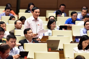 Ðại biểu Quốc hội tỉnh Thái Bình phát biểu ý kiến thảo luận tại hội trường. Ảnh: DUY LINH