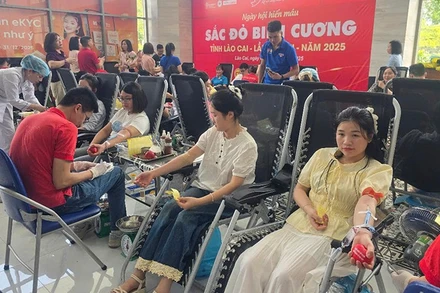 Các tình nguyện viên tham gia hiến máu.