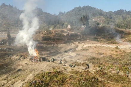 Các lực lượng tham gia diễn tập thực binh.