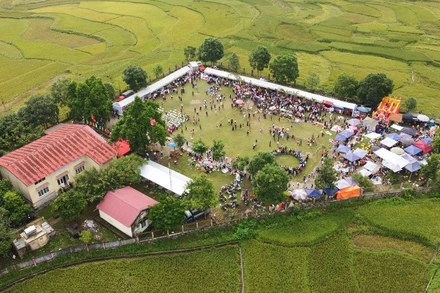 Đông đảo người dân và du khách tham gia Lễ hội cốm Hợp Thành.