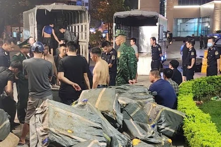 Lực lượng chức năng tạm giữ hơn 10 tấn hàng thực phẩm đông lạnh không rõ nguồn gốc.