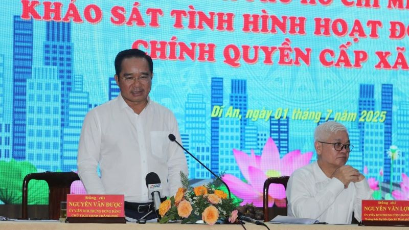 Chủ tịch Ủy ban nhân dân Thành phố Hồ Chí Minh Nguyễn Văn Được phát biểu ý kiến tại buổi kiểm tra hoạt động bộ máy chính quyền cấp xã mới tại phường Dĩ An. tp5.jpg