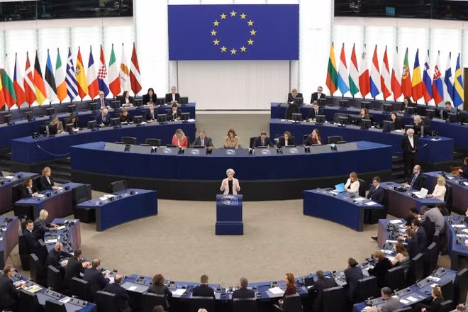 (Tư liệu) Toàn cảnh một phiên họp Nghị viện châu Âu (EP) ở Strasbourg, Pháp. (Ảnh: THX/TTXVN)