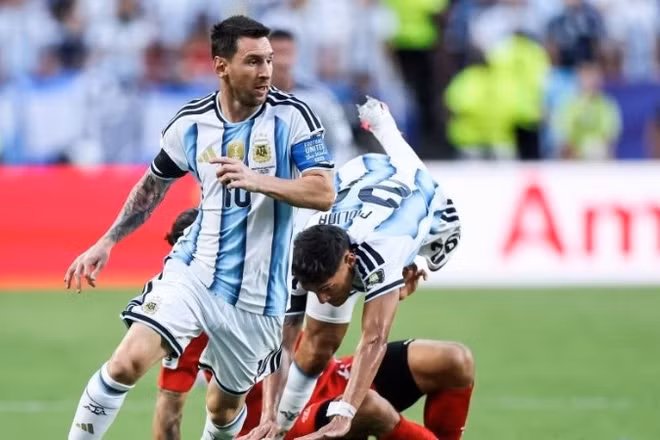 Messi trong trận Argentina thắng Thụy Sĩ 3-1 (Ảnh: TÂN HOA XÃ)