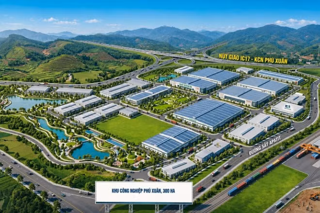 Phối cảnh Khu công nghiệp Phú Xuân với quy mô 300ha. 
