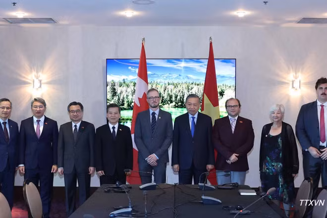 Tổng Bí thư, Chủ tịch nước Tô Lâm tiếp Tổng Bí thư Đảng Cộng sản Canada Drew Garvie. (Ảnh: Thống Nhất/TTXVN)
