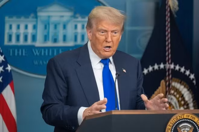Tổng thống Mỹ Donald Trump phát biểu tại Nhà Trắng. (Ảnh: THX/TTXVN)