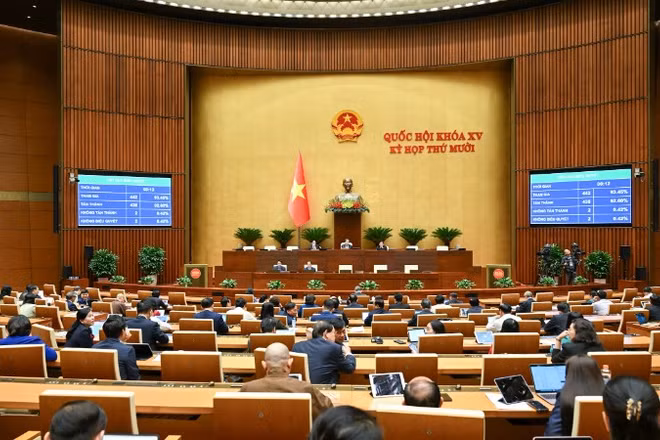 Quốc hội thông qua Luật Giám định tư pháp (sửa đổi) với đa số đại biểu tán thành (92,81%). (Ảnh: DUY LINH)