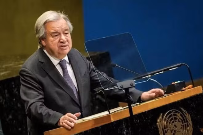 Tổng Thư ký Liên hợp quốc phát biểu tại Hội nghị toàn cầu về AI ở Geneva. (Ảnh: TÂN HOA XÃ)