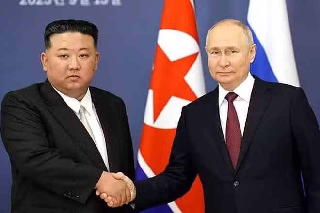Nhà lãnh đạo Triều Tiên Kim Jong Un và Tổng thống Nga Vladimir Putin tại cuộc hội đàm năm 2023. (Ảnh: Kremlin.ru)