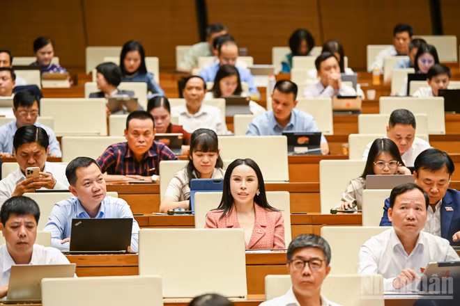 Quốc hội thảo luận tại hội trường về tình hình thực hiện Kế hoạch phát triển kinh tế-xã hội. (Ảnh: DUY LINH)