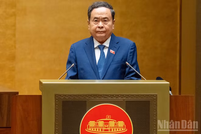Chủ tịch Quốc hội Trần Thanh Mẫn phát biểu khai mạc Kỳ họp không thường lệ thứ nhất, Quốc hội khóa XVI. (Ảnh: DUY LINH)