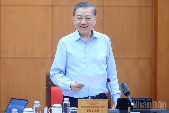 Tổng Bí thư, Chủ tịch nước Tô Lâm phát biểu tại cuộc làm việc với Ban Tổ chức Trung ương về Đề án tổng kết Nghị quyết số 26-NQ/TW. (Ảnh: ĐĂNG KHOA)