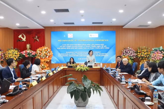 Hội thảo "Chia sẻ kinh nghiệm Cộng hòa Liên bang Đức về xây dựng khung pháp lý phát triển kinh tế số: Cân bằng giữa đổi mới sáng tạo và phát triển bền vững". (Ảnh: TL)