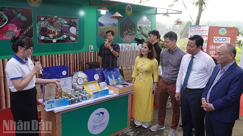 Các đại biểu tham quan các sản phẩm OCOP tại diễn đàn. (Ảnh: LINH BẢO)