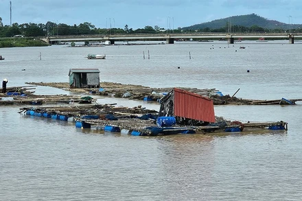 Lồng, bè nuôi thủy sản trên sông Bạng, phường Hải Bình, tỉnh Thanh Hóa.