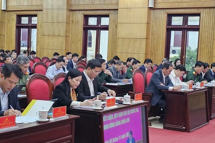 Các đại biểu tham dự hội nghị tại điểm cầu Tỉnh ủy Thanh Hóa.