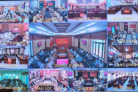 Các điểm cầu trực tuyến đến các ngành, địa phương trong tỉnh Thanh Hóa.