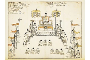 Lễ thiết triều của Vua Lê Hy Tông trong sách của Samuel Baron.