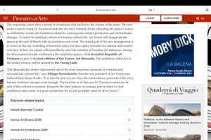 Ảnh chụp màn hình bài báo Ý về triển lãm mỹ thuật Việt Nam tại cung điện lịch sử hơn 500 năm tuổi Ca' Giustinian Faccanon.