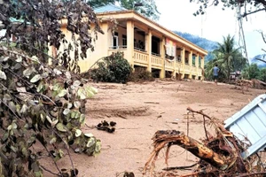 Sau lũ, Trường phổ thông dân tộc bán trú tiểu học Mỹ Lý 2 bị hư hỏng nghiêm trọng, không còn sử dụng được nữa.