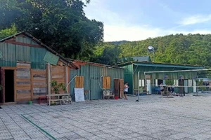 Cán bộ xã Nhôn Mai, tỉnh Nghệ An tự góp kinh phí, chủ động dựng các nhà tạm để ở.