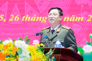 Thiếu tướng Đinh Việt Dũng, Giám đốc Công an tỉnh Nghệ An khai mạc hội nghị và thông báo nội dung cơ bản Hội nghị Công an toàn quốc lần thứ 81.