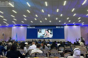 Đại sứ Nguyễn Thị Vân Anh, Trưởng Phái đoàn Thường trực Việt Nam bên cạnh UNESCO, giới thiệu dự thảo Nghị quyết khuyến nghị Đại hội đồng Liên hợp quốc xem xét phát động “Thập kỷ quốc tế về Văn hóa vì phát triển bền vững”. (Ảnh: KHẢI HOÀN - MINH DUY)