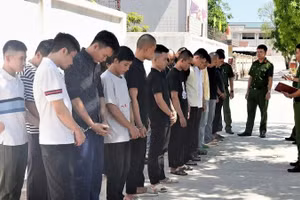 Các đối tượng trong băng nhóm lừa đảo bị bắt giữ. (Ảnh: Công an Nghệ An)
