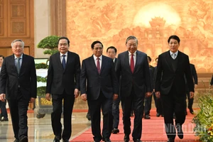 Tổng Bí thư Tô Lâm, Chủ tịch nước Lương Cường, Thủ tướng Phạm Minh Chính, Chủ tịch Quốc hội Trần Thanh Mẫn dự Hội nghị.