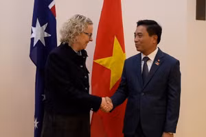 Phó Chủ tịch Quốc hội Nguyễn Doãn Anh gặp Phó Chủ tịch Hạ viện Australia, Chủ tịch Nhóm Nghị sĩ Hữu nghị Australia-Việt Nam Sharon Claydon. (Ảnh: TTXVN)