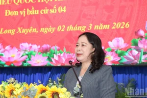 Bà Võ Thị Ánh Xuân trình bày chương trình nếu được bầu làm đại biểu Quốc hội trước các cử tri.