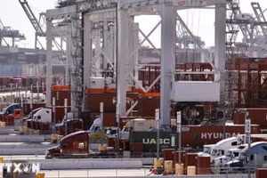 Quang cảnh cảng hàng hóa tại Los Angeles, California, Mỹ. (Ảnh: THX/TTXVN)