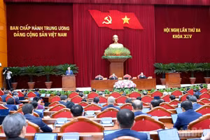Quang cảnh Hội nghị lần thứ ba Ban Chấp hành Trung ương Đảng Cộng sản Việt Nam khóa XIV. (Ảnh: ĐĂNG KHOA)