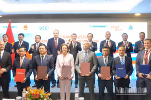 Lễ trao các văn kiện hợp tác giữa doanh nghiệp hai nước trước sự chứng kiến của Thủ tướng Chính phủ Lê Minh Hưng. (Ảnh: XUÂN HƯNG)
